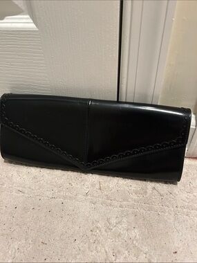 Via Spiga Black Scalloped Envelope Clutch